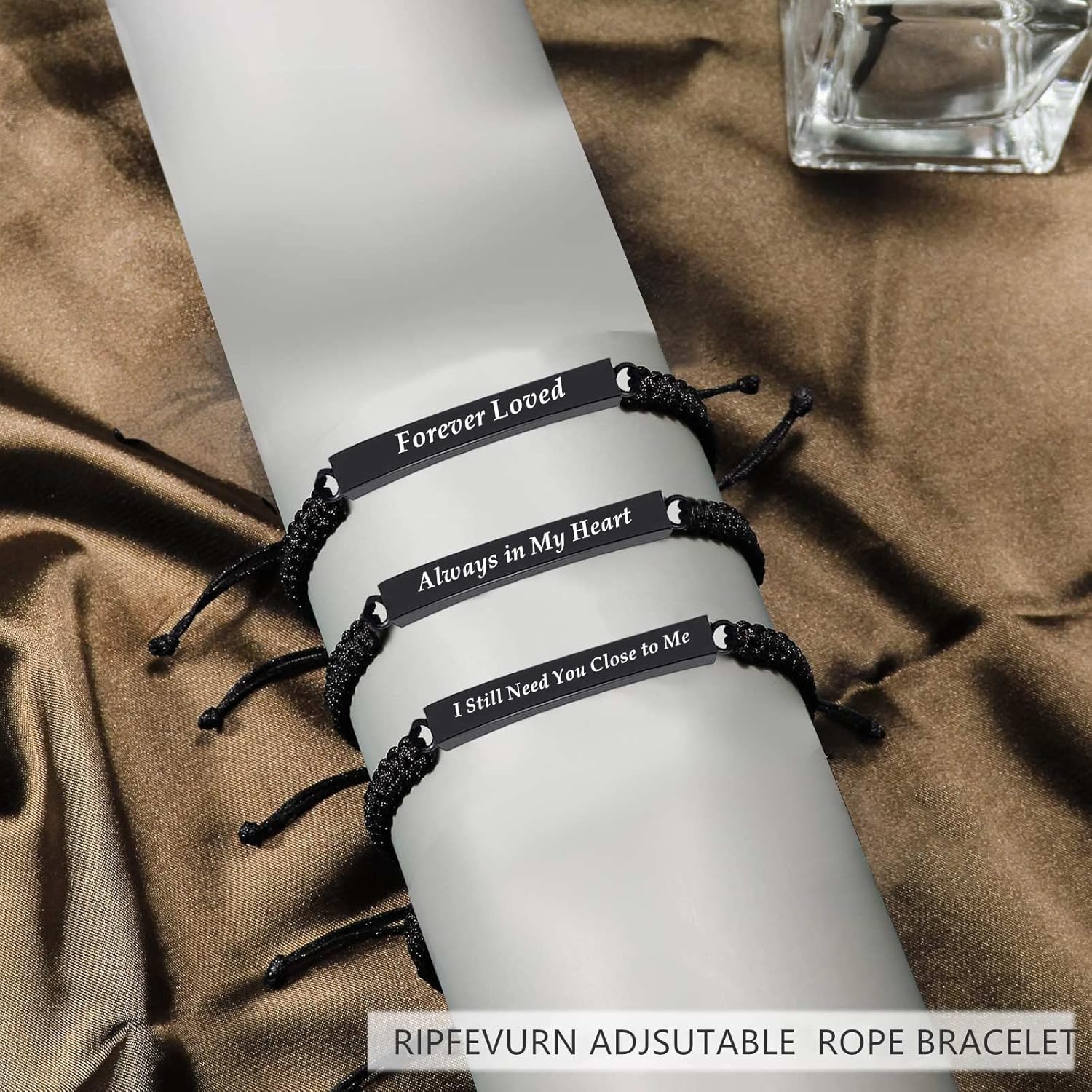 RIPFEVURN 3 Pack Cremation Jewelry Urn Bracelet for Ashes for Women Men Adjustable Memorial Keepsake Bangle Rope Braided Bracelet