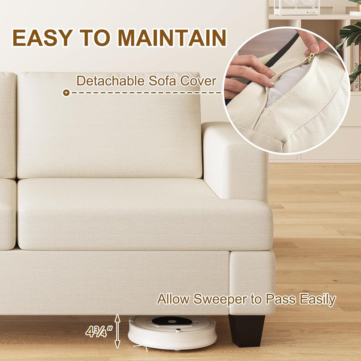 Furnimart Deep Seat Sectional Sofa Set, Modern 3 Seater Couch and Loveseat Sets, Cream Couches Set of 2 for Living Room, Comfy Fluffy Couch with Removable Sofa Cover, Beige Linen