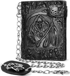 Portefeuille chaîne gothique crâne ZEKEE en cuir - Punk bifold Halloween gothique accessoires | Unisexe, noir