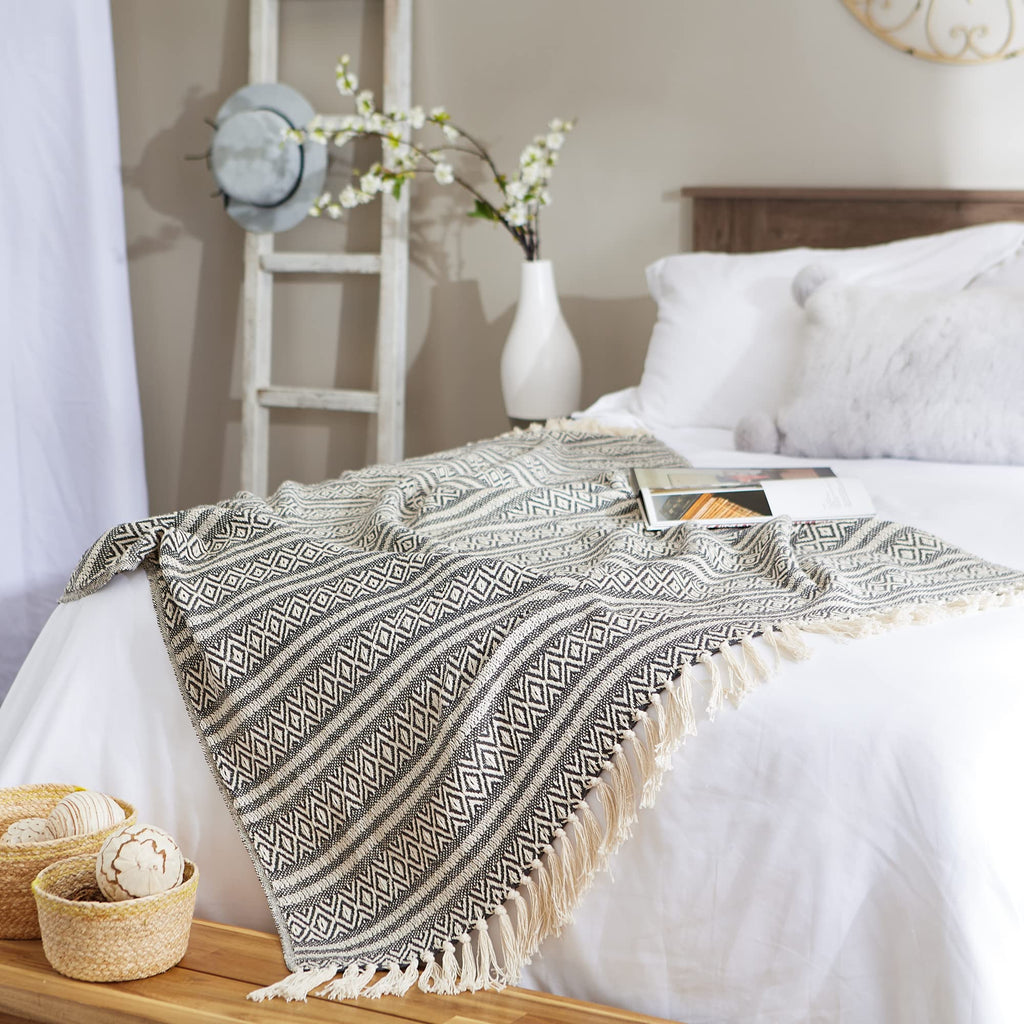 DII Rustic Farmhouse Cotton Adobe Stripe Blanket Throw with Fringe for Chair, Couch, Picnic, Camping, Beach, & Everyday Use, 50 x 60