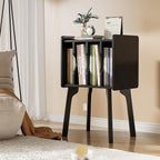 Urban Deco Wooden Nightstand, End Table with 4 Storage Cabinet, Bedside Table with Legs, Side Coffee Table Suit for Small Space and Bedroom, Black