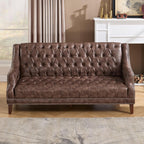 Faux Leather Sofa Couch, Button-Tufted 3-Seater Sofa with Armrest & Deep Seat, 74" Vintage Chesterfield Style Upholstered Loveseat Sofa for Living Room/Home Lounge Apartment, Deep Brown