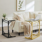 Tatub 24" Folding C Shaped End Table, Small Tempered Glass Side Table for Couch or Bed, Foldable TV Tray Laptop Desk with Gold Metal Frame