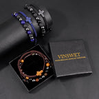 2 pcs Cross Beaded Bracelets for Men,8mm Black Obsidian Tiger eyes Hematite Mens Triple Protection Bracelet Set Fathers Day Birthday Jewelry Gifts