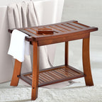 Jekruiet Teak Shower Chair Stool, 24 Inch Shower Bench Seat, Wooden Bathroom Bench with Storage Shelf for Adults, Elderly, Disabled Indoor & Outdoor Use
