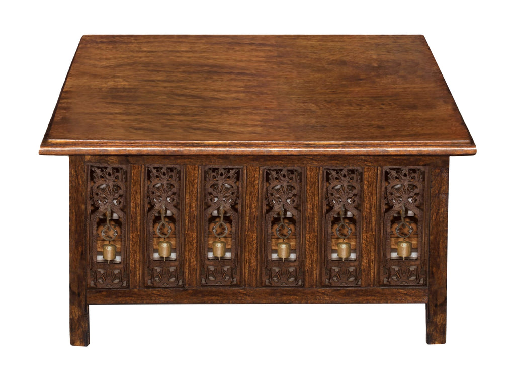 COTTON CRAFT Solid Wood Coffee Table - Hand Carved Vintage Boho Folding Side Table - Small Spaces Entryway Family Room Accent Table Living Room End Table - No Tools Assembly - Octagon 28 in x 18 in H