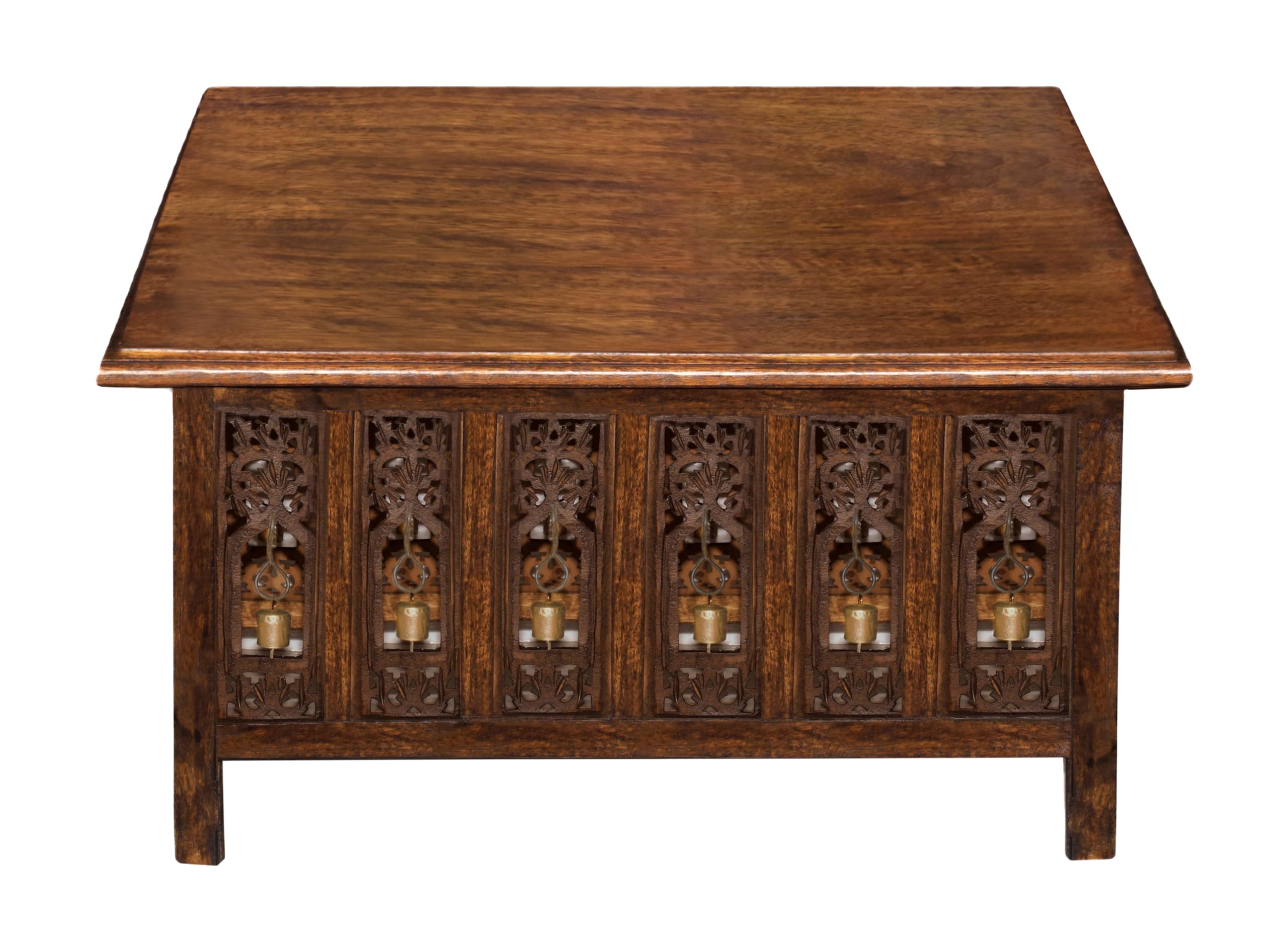 COTTON CRAFT Solid Wood Coffee Table - Hand Carved Vintage Boho Folding Side Table - Small Spaces Entryway Family Room Accent Table Living Room End Table - No Tools Assembly - Octagon 28 in x 18 in H