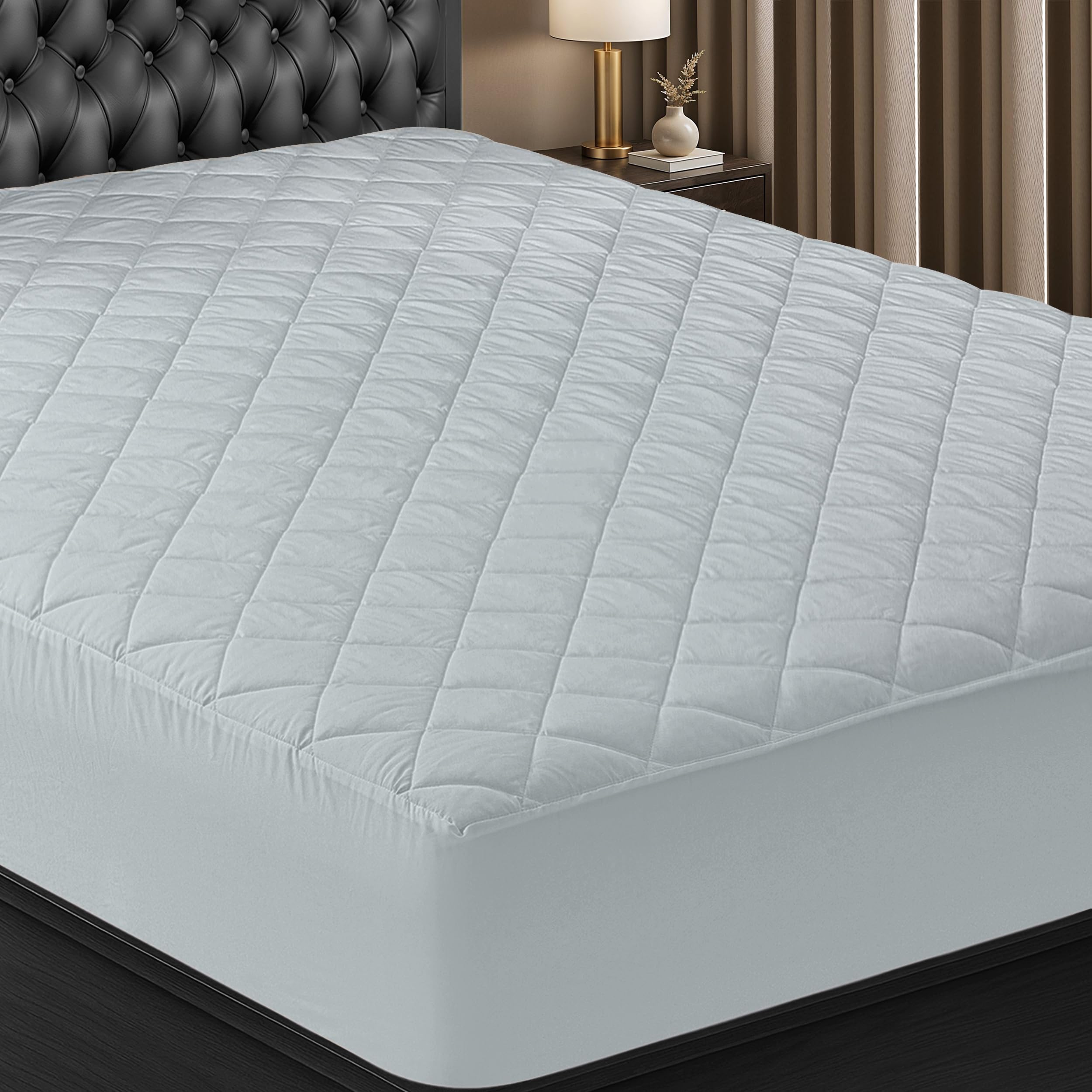 Utopia Bedding Quilted Fitted Mattress Pad, Queen Size, Elastic Fitted Mattress Topper Protector and Cover with Deep Pocket Stretches up to 16 Inches, Machine Washable (White)