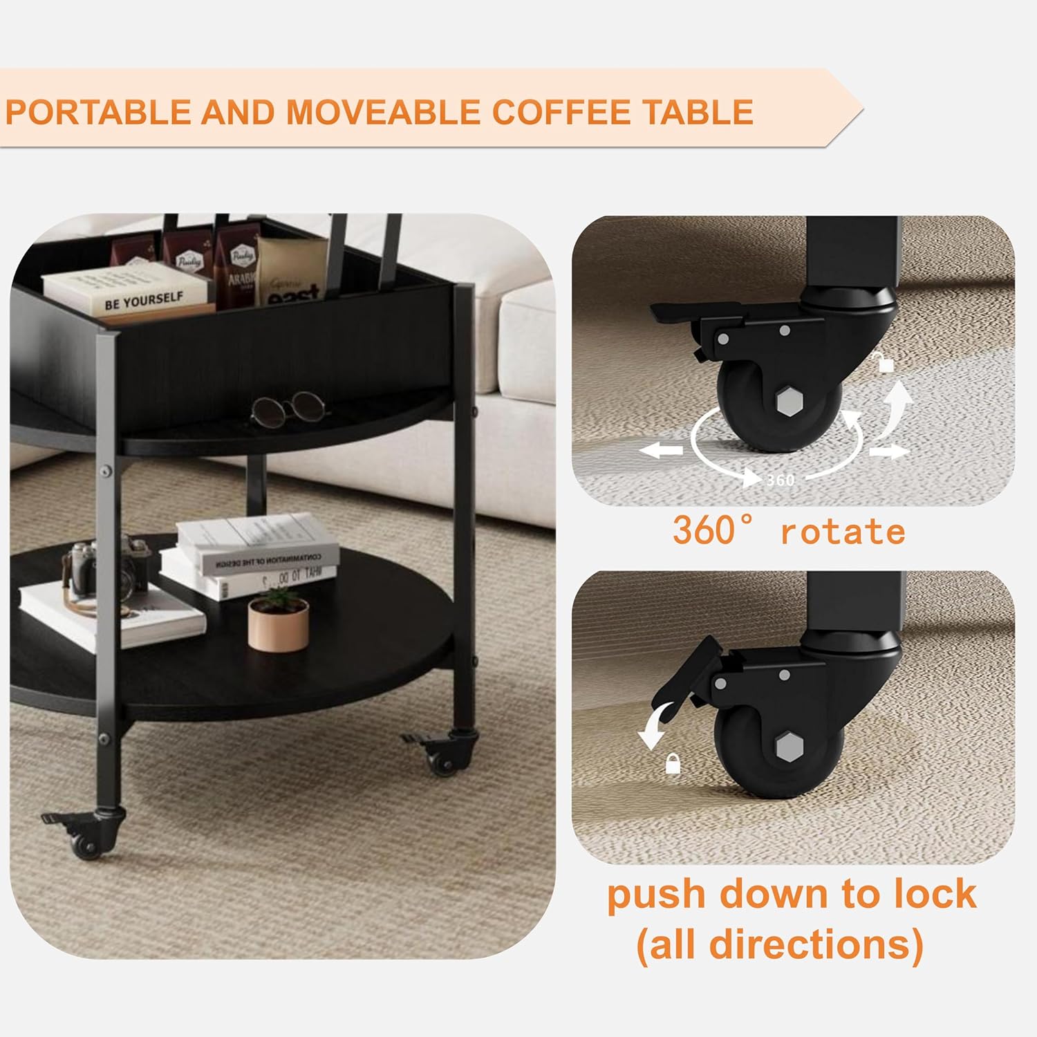 Mid Century Black Coffee Table, 26.77” Lift Top Coffee Table with Removeable Wheels, Hidden Compartment and Open Shelf, Wood Lift Tabletop Central Dining Table for Living Room, Home Office