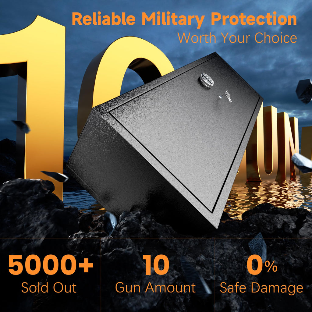 Greenvelly 10-14 Gun Safe for Rifles and Pistols, Quick Access fireproof Gun Safe with Adjustable Gun Rack and keypad lock, Heavy-Duty Gun Cabinets for Rifles and Shotguns