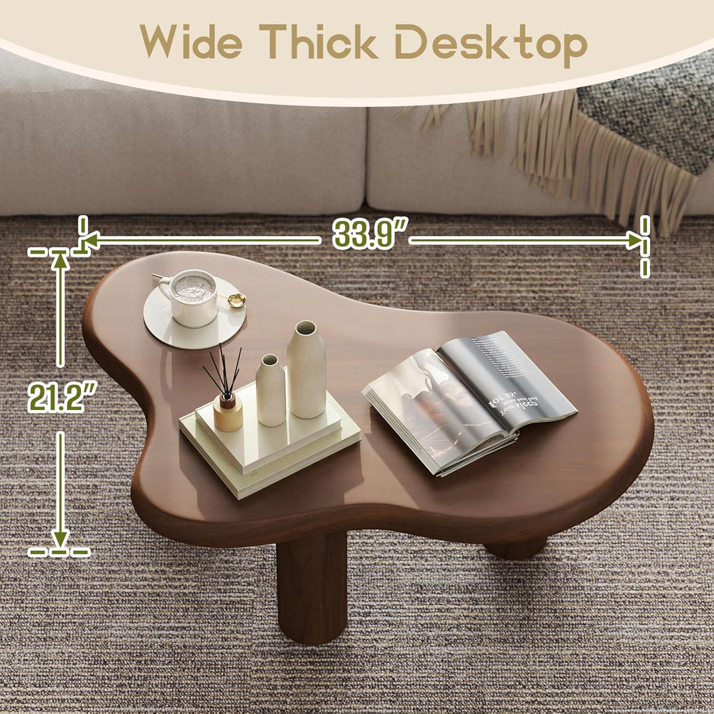 HollyHOME Cloud Coffee Table, Unique Design Accent Table for Living Room and Bedroom, Stylish and Functional Furniture Piece-Durable and Easy to Clean, Free Shape with 3 Legs, 33.9in, Dark Walnut