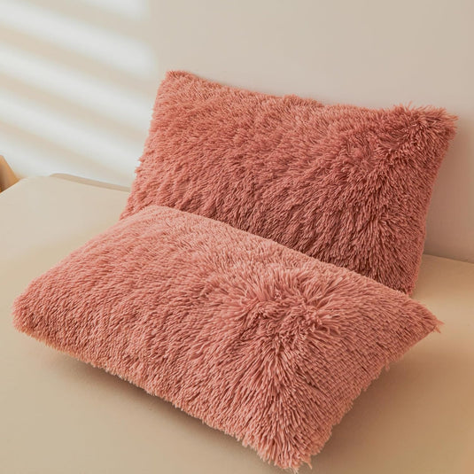 Fluffy Pink Faux Fur Comforter Cover Set，Fluffy Fuzzy Plush Pink Bedding 3Pcs (1 Faux Fur Duvet Cover +2 Fuzzy Pillowcases) Pink Fluffy Bed Set (Pink, Queen)