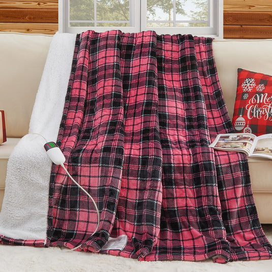 Heated Blanket Electric Throw, 50X60, Heating Throw with 10 Heating Levels/8 Hours Auto Off, Navy Blue Plaid Checkered Sherpa Blanket Warmer for Adults, Washable Blanket Gift for Couch Bed Office, ETL