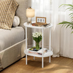 Small Round Side Table,Bedside Table with Storage,Morden Round Nightstand,Samll Side Table for Living Room,Bathroom,Bedroom, Nursery, Laundry, White