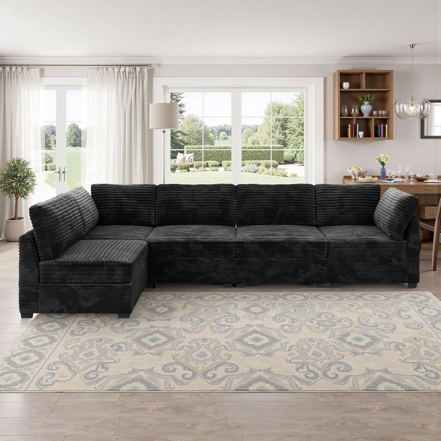 Modular Sectional Sofa,5 Pieces Sectional Couches for Living Room,L Shaped Cloud Couch Chaise Set, Black