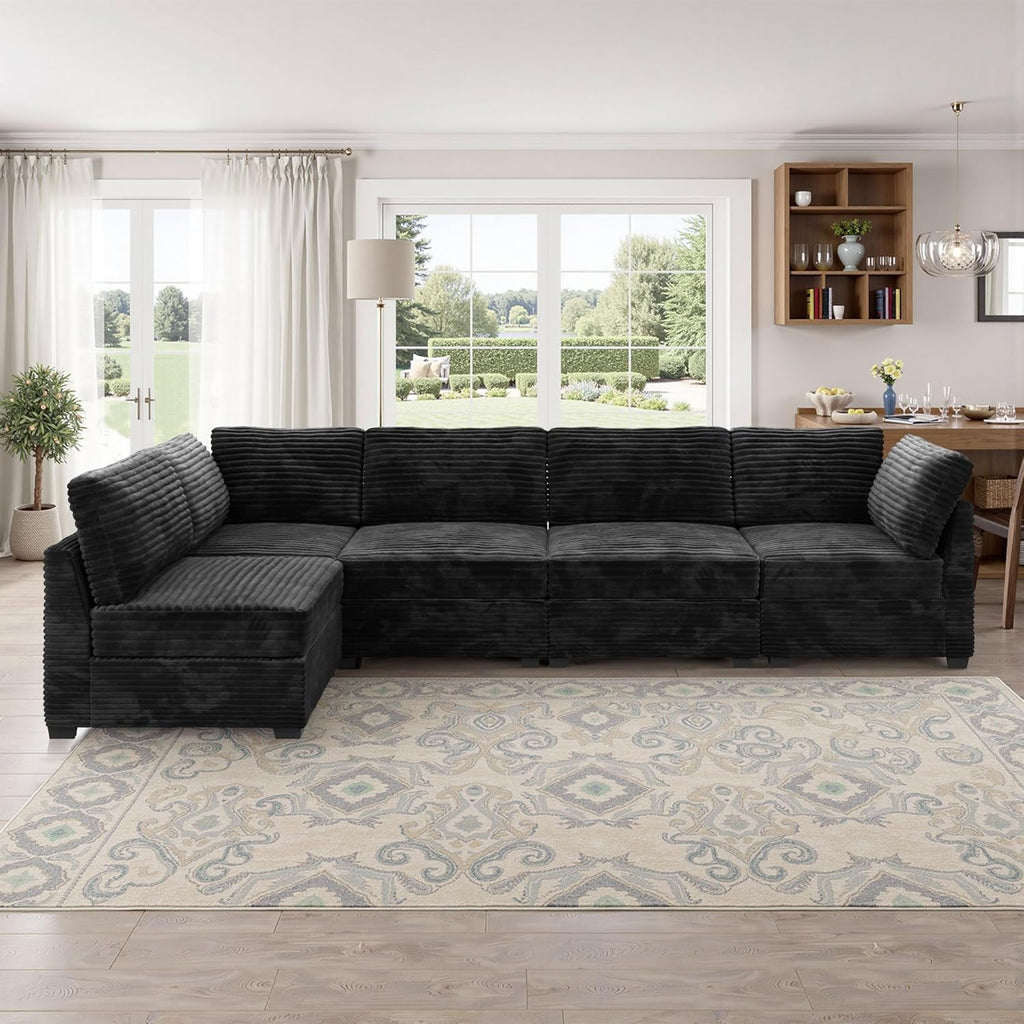 Modular Sectional Sofa,5 Pieces Sectional Couches for Living Room,L Shaped Cloud Couch Chaise Set, Black