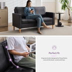 TYBOATLE 57" Small Black Faux Leather Sofa Couches, 3 Piece Living Room Set, Mid-Century Modern Tufted Comfy Loveseat, 2 Seater Office Couch Love Seat for Small Space Bedroom Drom Apartment