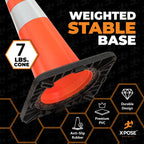 Xpose Safety 28 Inch Orange Slim Line Traffic Cones with 6" & 4" Collars, 24 Pack Multipurpose PVC Plastic Safety Cone for Parking, Soccer, Caution, Kids & Construction - DOT Approved