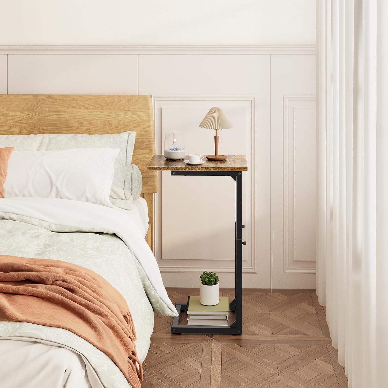 Vagusicc C Shaped End Table, 33" Tall Couch Table Adjustable Height Side Table, Sofa Table That Slide Under, C Table End Table TV Tray Coffee Arm Table for Living Room, Bedroom, Small Spaces, Brown