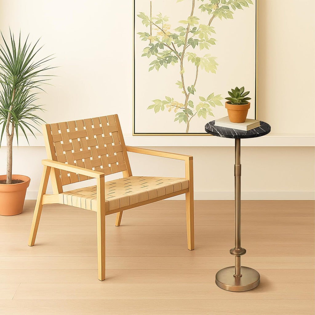 Martini Table Height Adjustable, Drink Tables for Small Spaces, Round Side Table, Tiny Side Tables for Living Room, Bedroom, Cocktail, Black (Black)