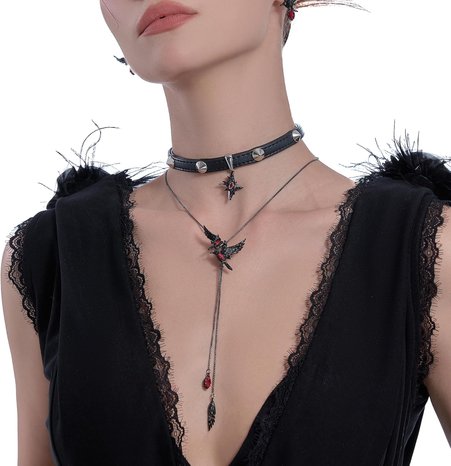 Glamorous Black Crow pendant necklace with Gothic vibe long necklace ladies fashion accessory M3357
