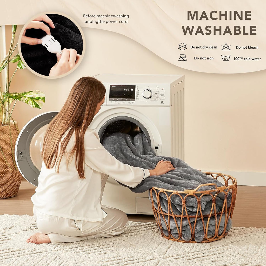 Homemate Heated Electric Blanket Queen Size - 84"x90" Heating Bed Blanket Throw with 10 Heating Levels 8 Hours Auto Off Fast Heating Over-Heat Protection Ultra Soft Flannel ETL Certified, Grey