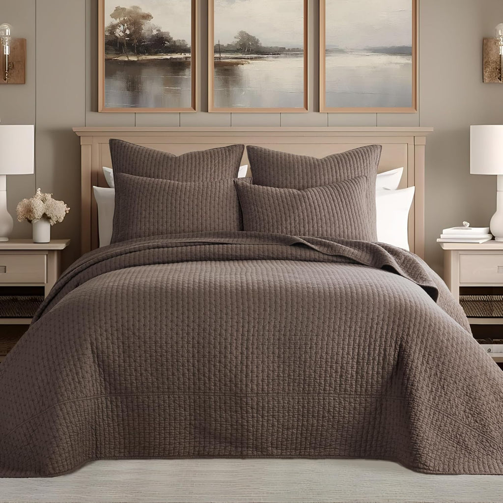 ست لحاف تاوپ دوخت ضربدری لووتکس هوم - لحاف کینگ/کال کینگ + دو روبالشی کینگ - طرح دوخت ضربدری - اندازه لحاف (106x92 اینچ) و اندازه روبالشی (36x20 اینچ) - قابل استفاده دو طرفه - پارچه پنبه‌ای