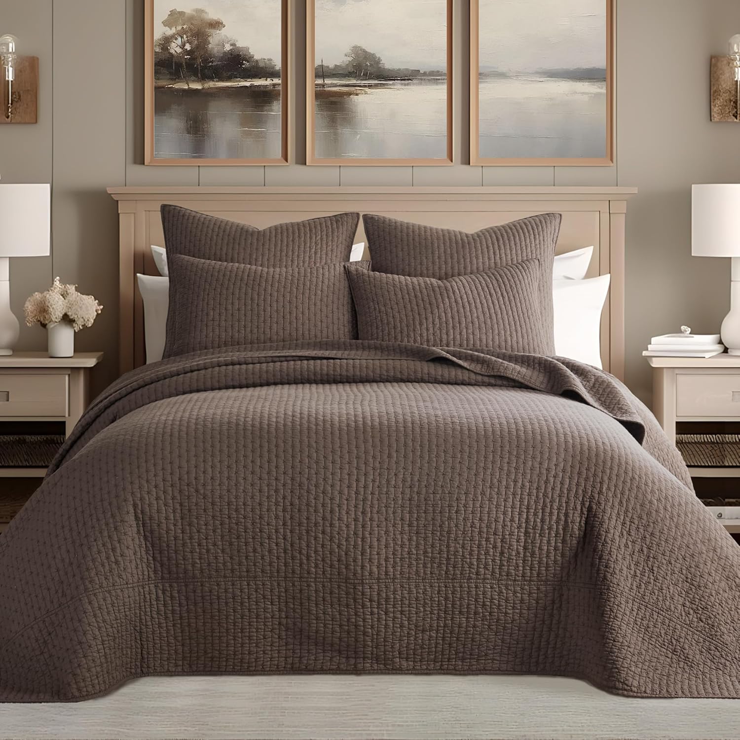 ست لحاف تاوپ دوخت ضربدری لووتکس هوم - لحاف کینگ/کال کینگ + دو روبالشی کینگ - طرح دوخت ضربدری - اندازه لحاف (106x92 اینچ) و اندازه روبالشی (36x20 اینچ) - قابل استفاده دو طرفه - پارچه پنبه‌ای