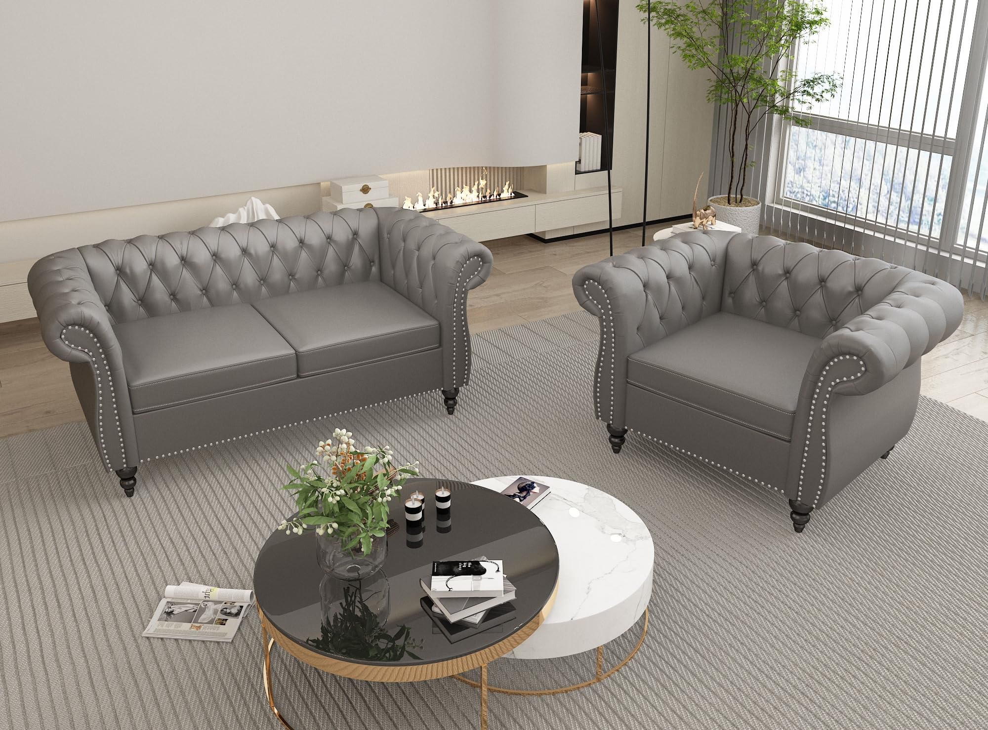 AVZEAR 3-Piece Living Room Sectional Sofa Set, Green Velvet Couch Upholstered Sofa Modern Sofa Couches Set Style Button Tufted, Velvet Chesterfield Sofa for Living Room Apartment, 1+2+3 Seat Green