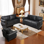 Mid-Century Vintage Sofa Couches with Rivet Design,loveseat Sofa,Removable Sofa Cover Upholstered Cushions and Solid Wood Frame (Grey, 3-Seater)