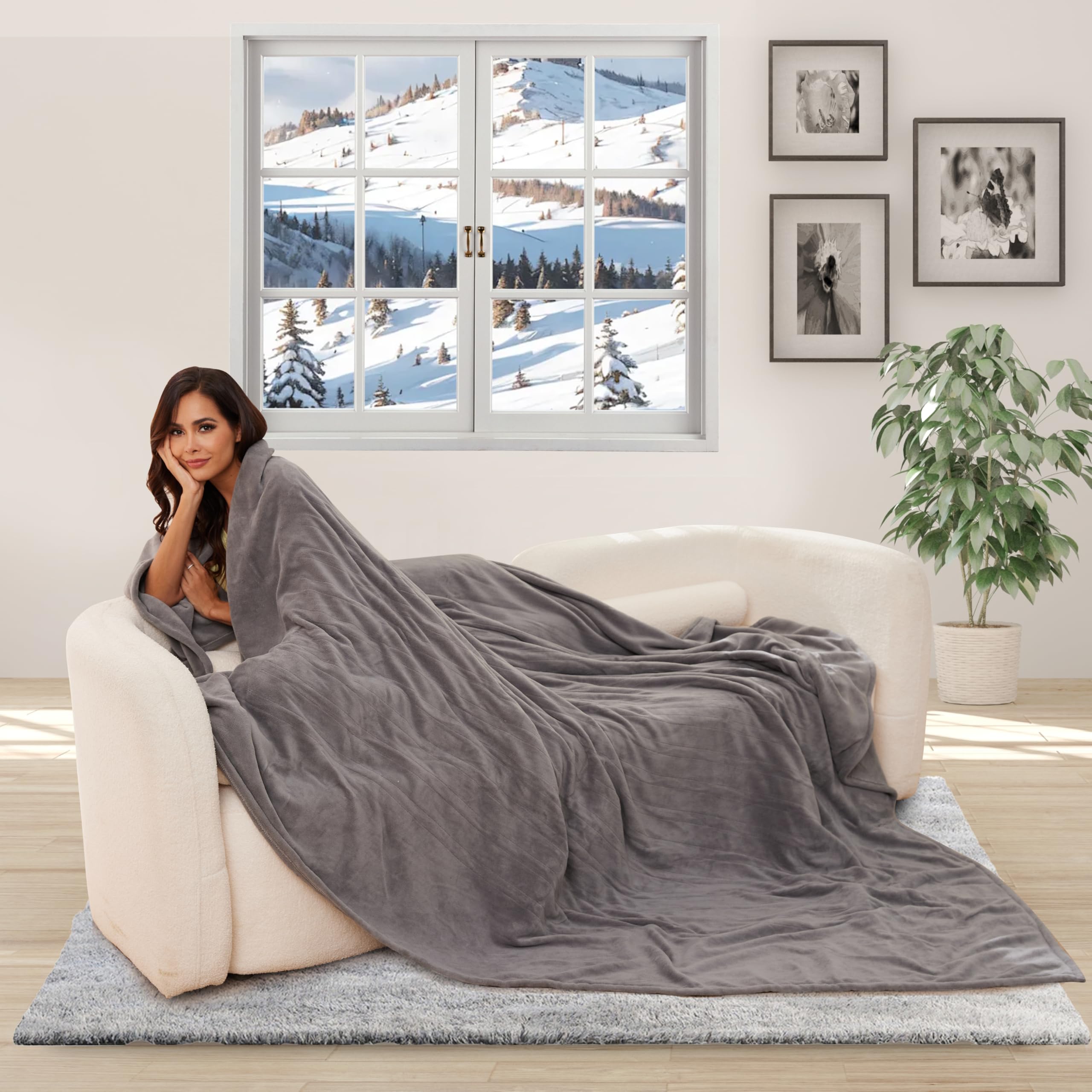 Coperta Elettrica Riscaldata 72"x84" Taglia Completa, Morbido Pile di Corallo con 4 Livelli di Riscaldamento e Spegnimento Automatico dopo 10 Ore, Lavabile in Lavatrice, Tessuto Morbido e Accogliente per la Casa, Grigio Scuro
