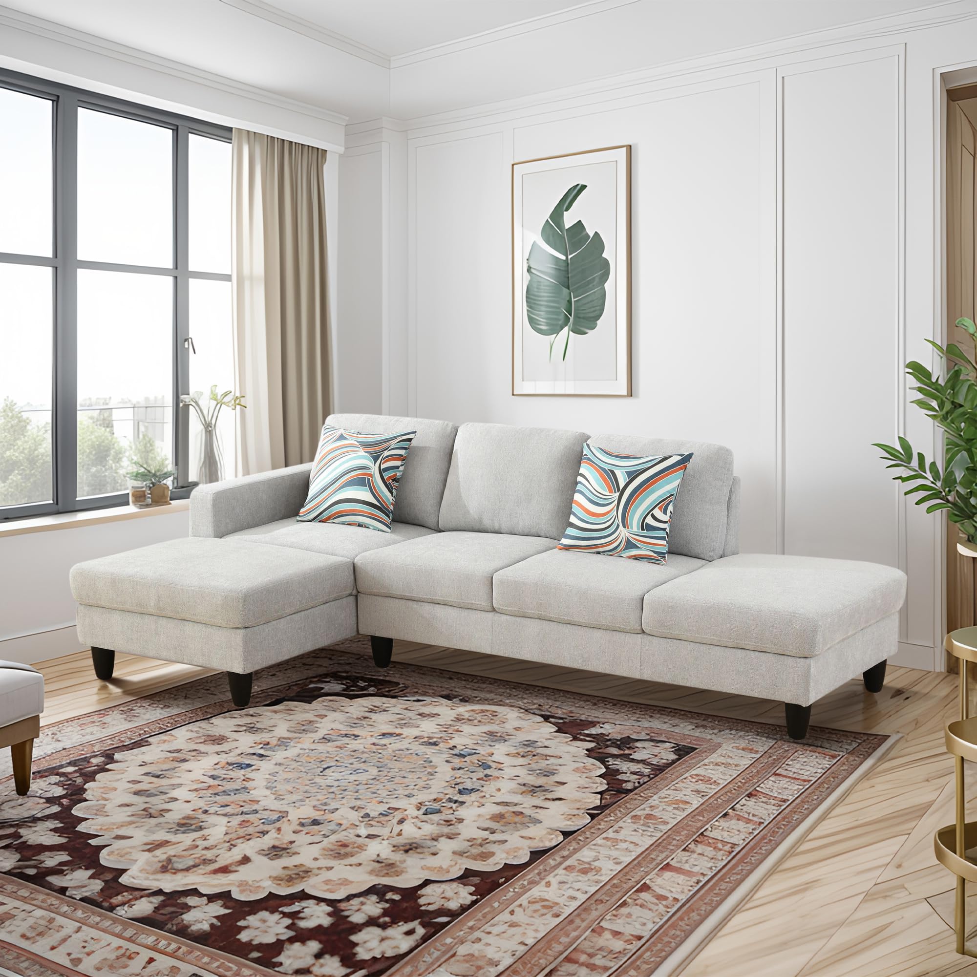 Ball & Cast Calico 4-Piece Couch Living Room Couch Set with Sofa and Loveseat,Modular L Shaped Sectional Couches w/Free Combination and Wood Frame,Furniture for Apartment,Studio,Office,Pale Green