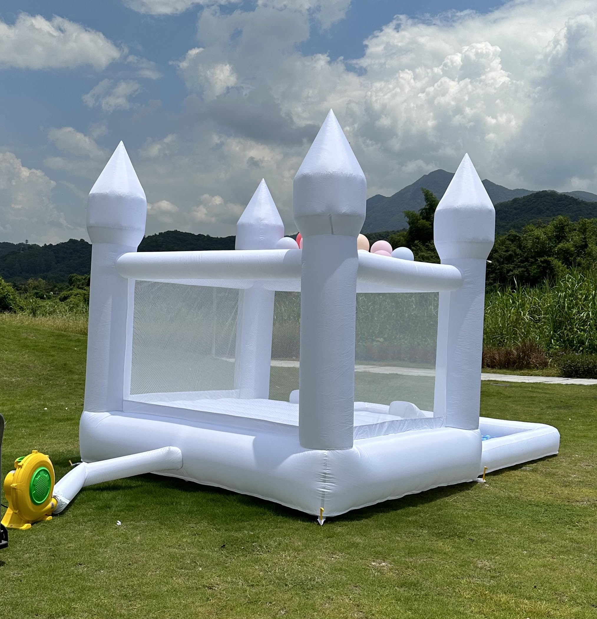 Portable White Bounce House with Slide and Ball Pit Multifunctional Inflatable Bouncer for Kids(13 * 8 * 8ft Oxford Cloth，with Air Blower