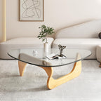 Small Coffee Table Modern Glass Coffee Table, Mid Century Coffee Tables for Living Room, Mesa de Centro para Sala, Rustic Oval Coffee Tables with Glass Top & Wood Base, (Walnut Brown, 31.5in)