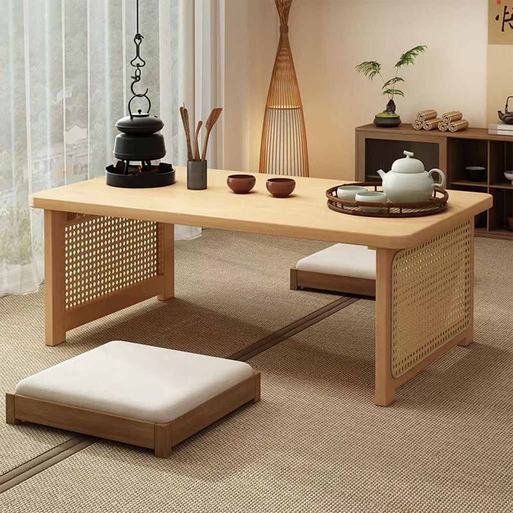Japanese Floor Table Bamboo Folding Coffee Table Portable Solid Wood Japanese Coffee Table, No Assembly Japanese Dining Table for Sitting on The Floor, Easy Storage(31.5 * 18.9 * 13.8in.)