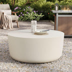 Modway Brion 34 Inch Round Concrete Coffee Table – Indoor/Outdoor Tapered Cylinder Coffee Table – Low Center Table for Living Room or Patio in White
