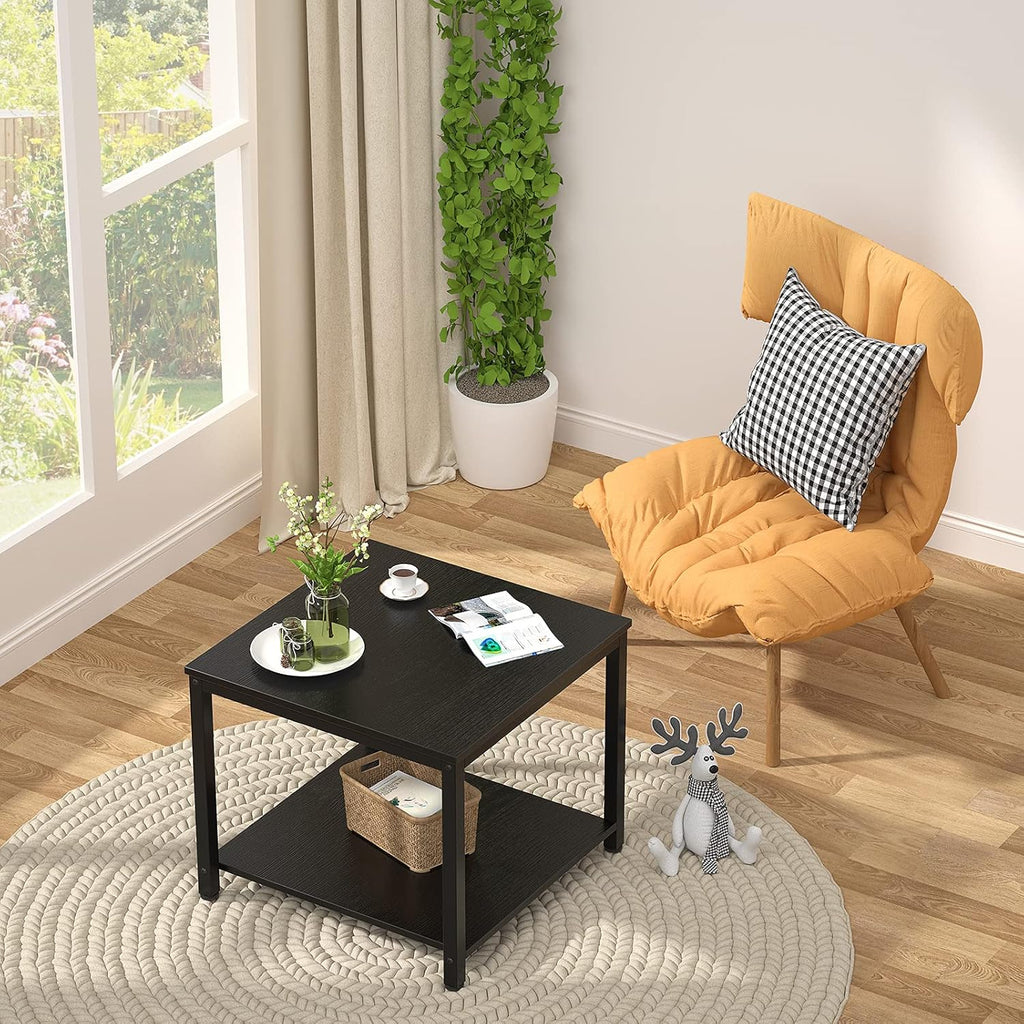Homieasy Side Table 20 Inch Square, 2-Tier Coffee Tea End Table Nightstands for Sofa Couch Bed, Metal Wood Accent Modern Simple Industrial Style Side Table for Living Room Bedroom, Black