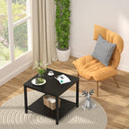 Homieasy Side Table 20 Inch Square, 2-Tier Coffee Tea End Table Nightstands for Sofa Couch Bed, Metal Wood Accent Modern Simple Industrial Style Side Table for Living Room Bedroom, Black