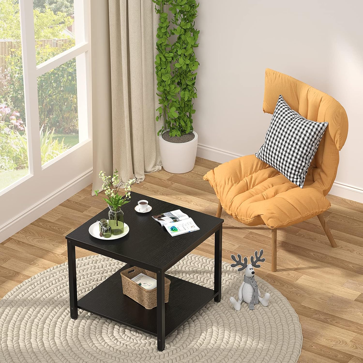 Homieasy Side Table 20 Inch Square, 2-Tier Coffee Tea End Table Nightstands for Sofa Couch Bed, Metal Wood Accent Modern Simple Industrial Style Side Table for Living Room Bedroom, Black