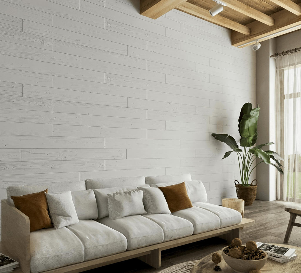 WoodyWalls Peel and Stick Wood Planks | Real Wood Wall Panels | Premium Set of 12 Wood Planks (19.5 sq. ft. per Box) Santorini (Pure White)