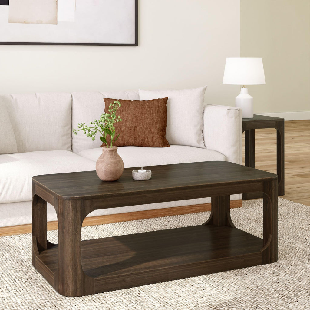 Plank+Beam Forma Coffee Table, 54 Inch Modern Coffee Table with Shelf, Contemporary Center Table with Storage Space, Rectangle Tea Table with Storage, Pecan