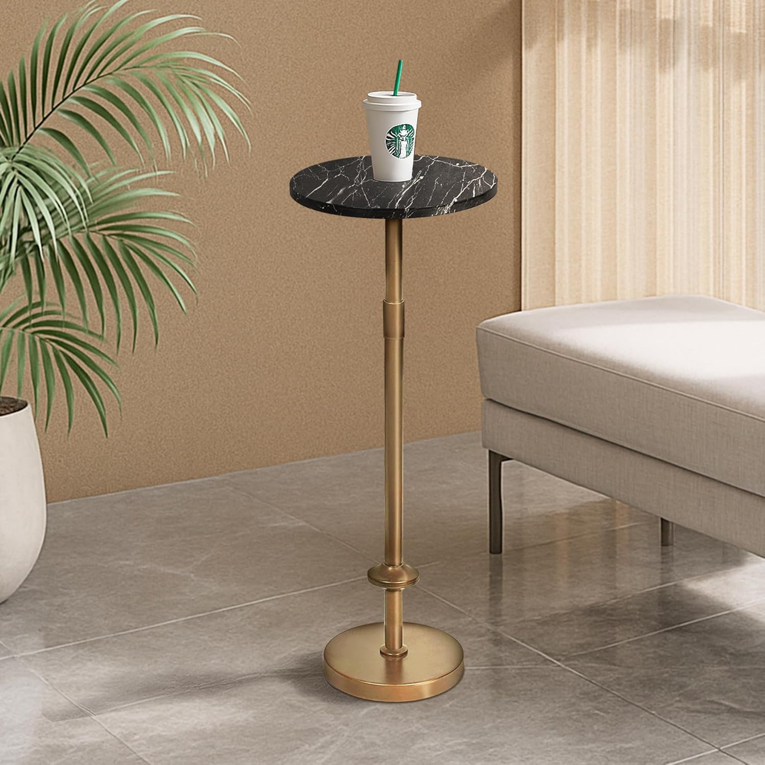 Martini Table Height Adjustable, Drink Tables for Small Spaces, Round Side Table, Tiny Side Tables for Living Room, Bedroom, Cocktail, Black (Black)