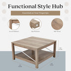 JOMEED 31.5 Inch Square Coffee Table with Bottom Storage Shelf, Modern Farmhouse Style Living Room Office Accent Table Furniture, Beige