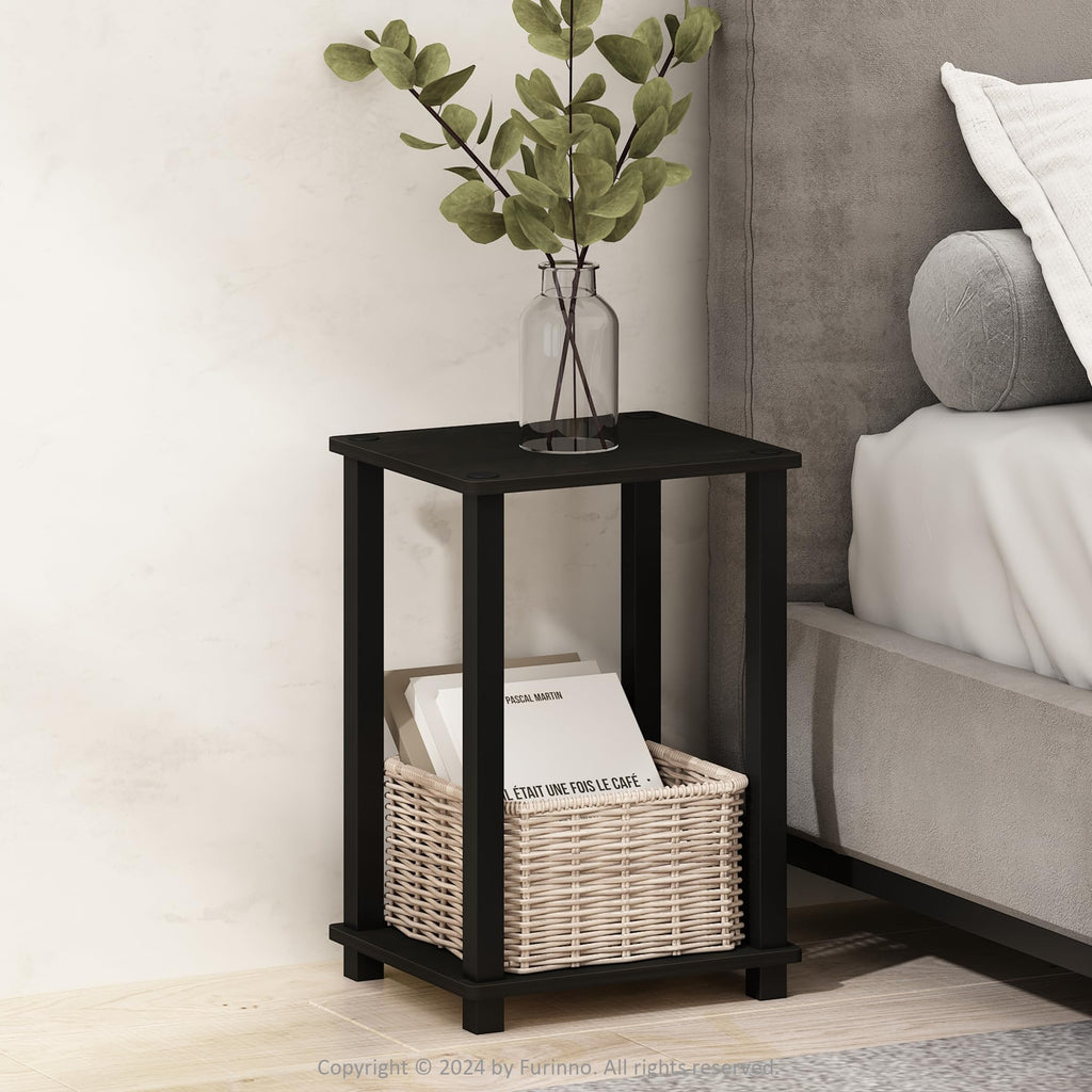 Furinno Just 3-Tier Turn-N-Tube Nightstand, 2-Pack, Columbia Walnut/Black