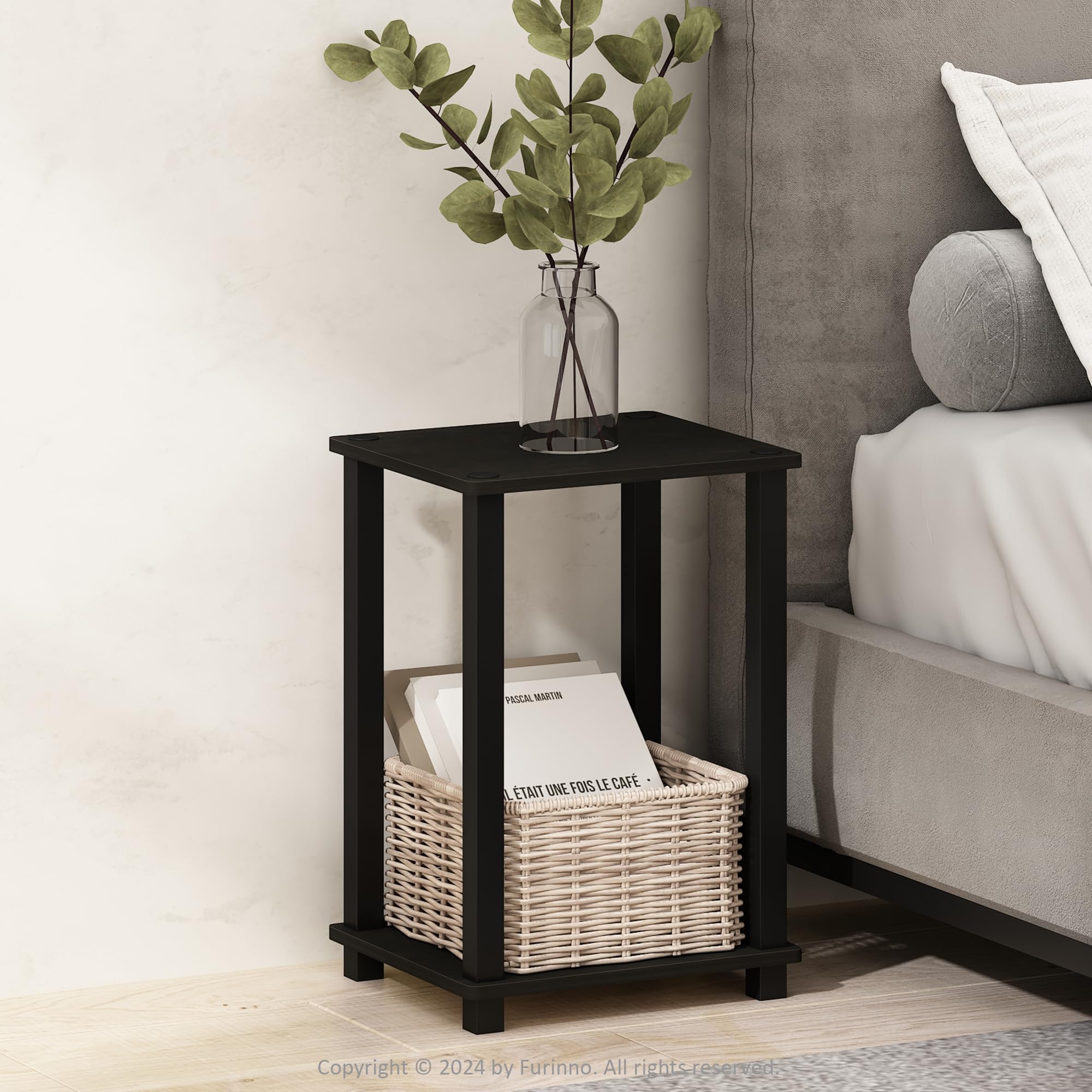 Furinno Just 3-Tier Turn-N-Tube Nightstand, 2-Pack, Columbia Walnut/Black