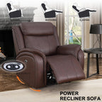 Power Recliner Sofa Set, 3 Piece Reclining Couch for Living Room, Brown Leather Home Theater Seating Recliner Couch Set with Storage and Cup Holders