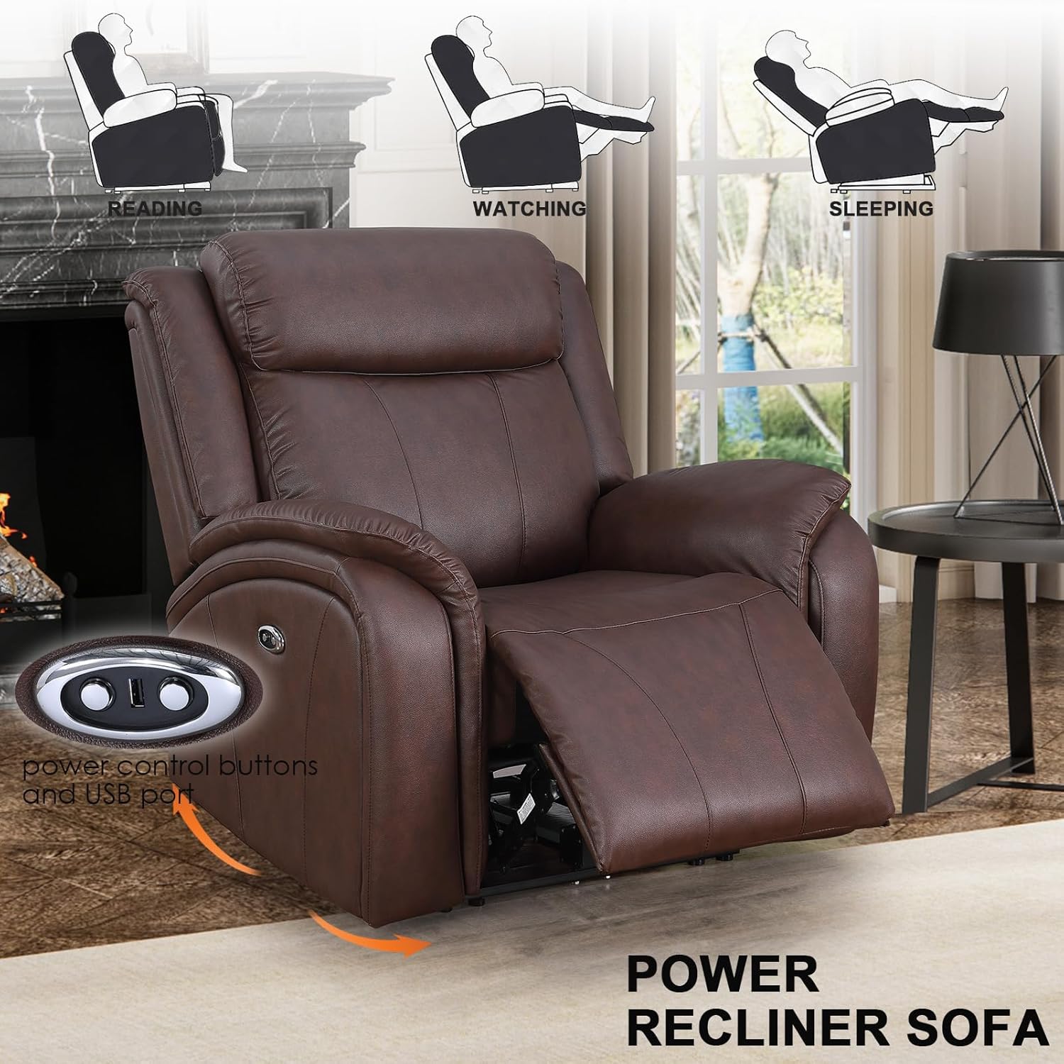 Power Recliner Sofa Set, 3 Piece Reclining Couch for Living Room, Brown Leather Home Theater Seating Recliner Couch Set with Storage and Cup Holders