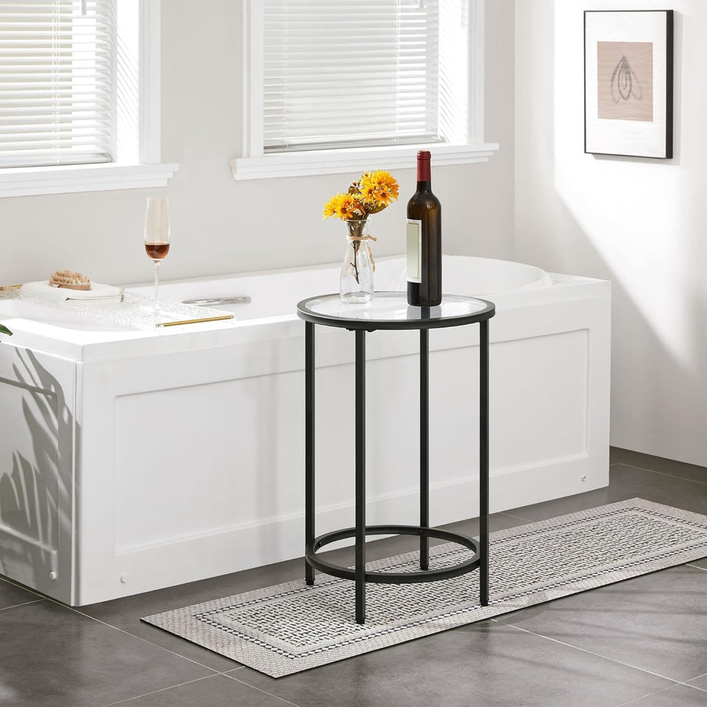 Yaheetech Glass End Table, Round Side Table, Small Coffee Accent Table Nightstand w/Glass Top & Metal Frame for Living Room/Balcony/Bedroom/Porch/Small Space, Modern Style, Black