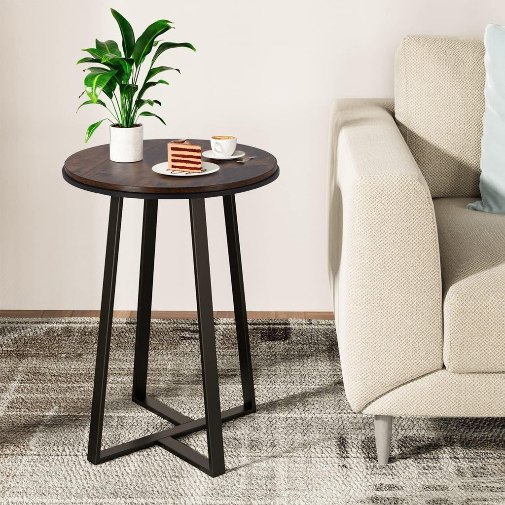 Round End Tables, Small Side Table White Marble Texture MDF Top,Metal Frame Gold Color, Tall End Table for Bed Room,Coffee Tea End Table for Living Room (White Marble+Gold)