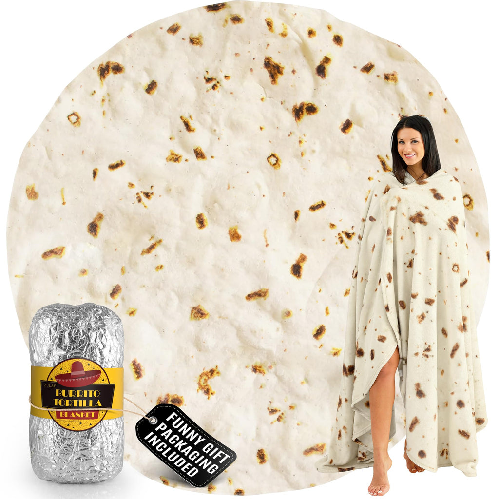Zulay Giant Double Sided Tortilla Blanket with Tinfoil Packaging - Novelty Blanket for Adults & Kids - Soft Flannel Round Tortilla Blanket for Indoors, Outdoors, Travel, Home, 285 GSM - 60 Inches